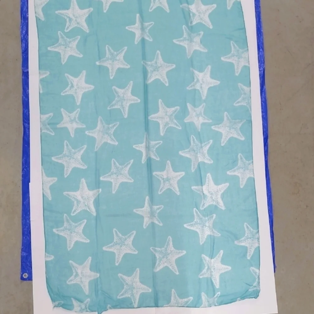 Scarf Starfish Print Sky blue White Lightweight Beachy Coastal Cowgirl Whimsical
